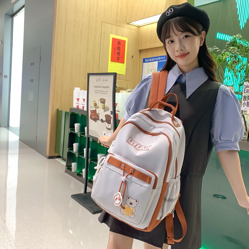 New cartoon student schoolbag with high appearance level, girls' backpack, casual student bag for junior high school students, large capacity for girls details Picture