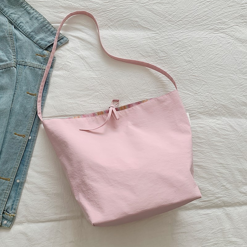 Korean-style large-capacity checkered bag, school-style color-blocking double bread, laid-back tote bag, fresh and casual single-shoulder bag Specification drawing