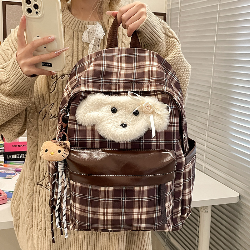 Retro autumn and winter college style Little dog schoolbag on Instagram, versatile for girls with high appearance standards, college students' class backpack details Picture