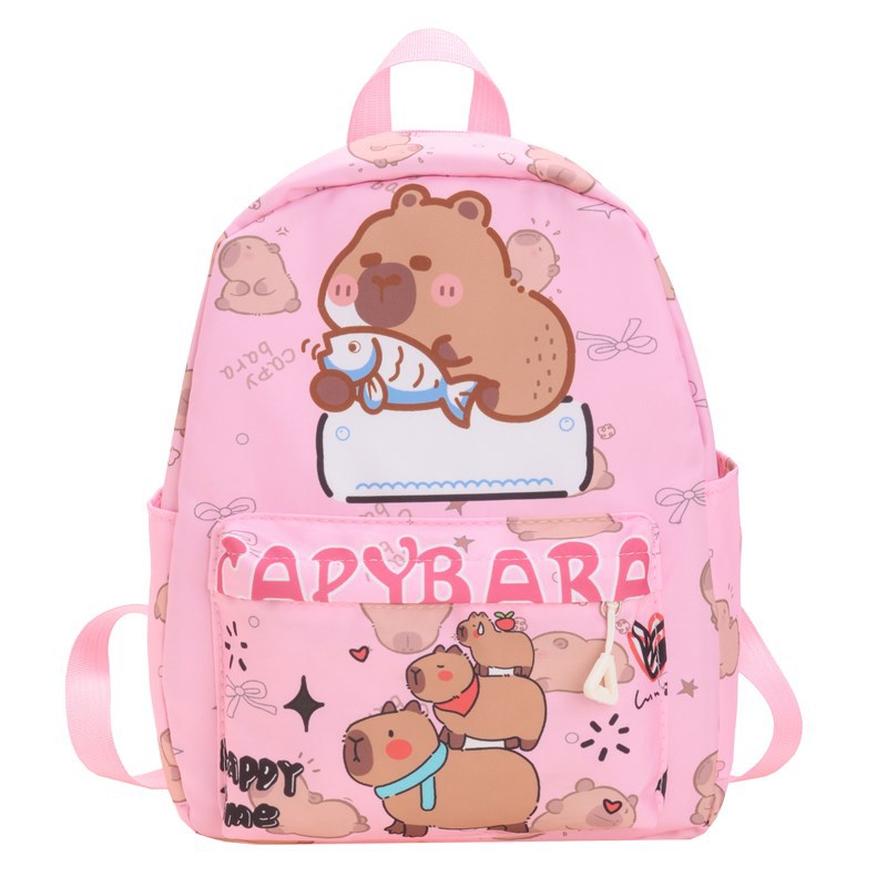 New winter cute cartoon large-capacity children's schoolbag, primary school students' cartoon bear printed nylon backpack Item Picture