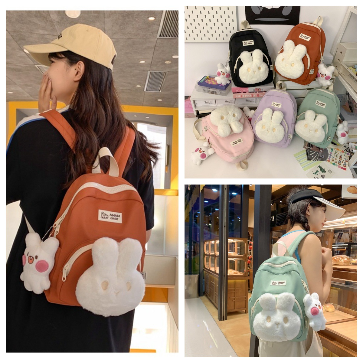 Cute little rabbit cartoon backpack, new outing doll small backpack, lightweight primary school student schoolbag for girls full figure