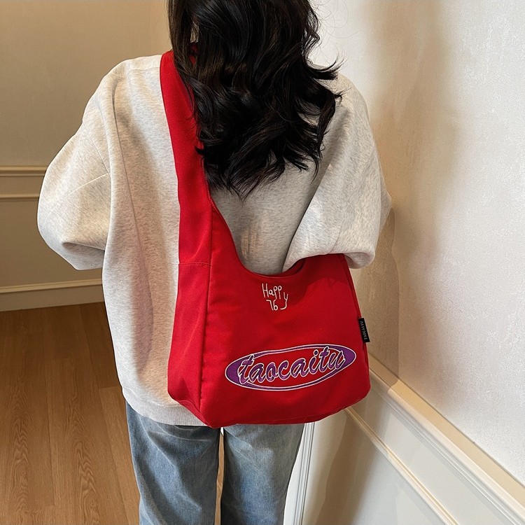 2025 New Japanese-style casual canvas single-shoulder bag, Korean-style school-style tote bag, large-capacity commuting bag for classes details Picture