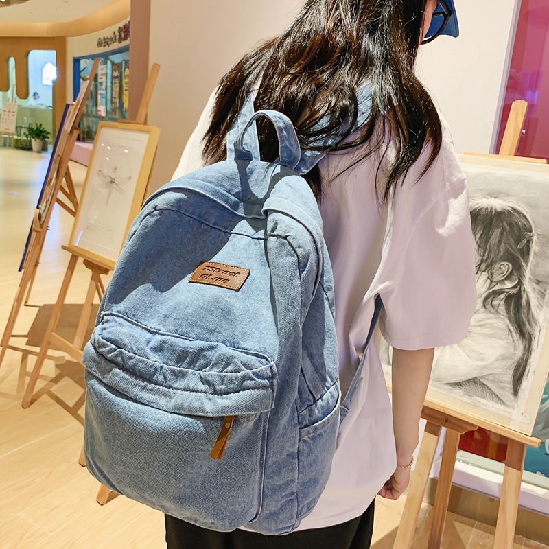 2022 New style schoolbag for boys, large capacity for high school students, denim for middle school students, Korean style casual backpack for girls Specification drawing