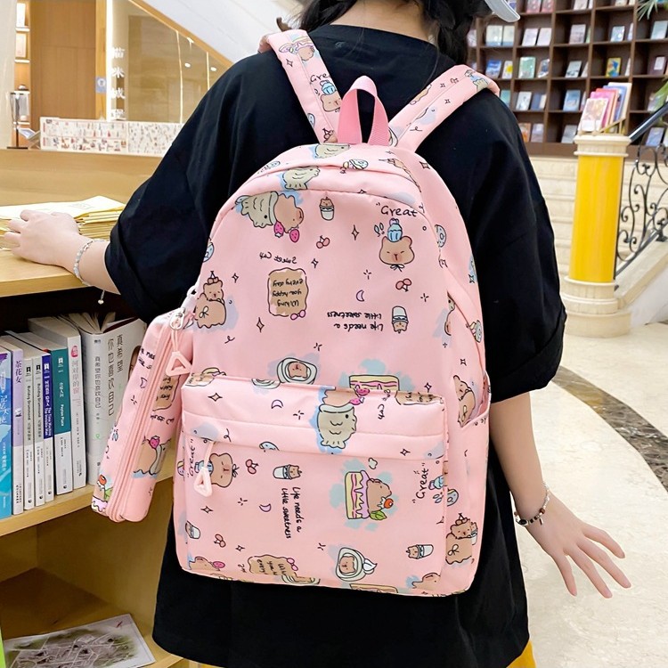 New nylon durable bag, cute Capibara, large-capacity casual middle school backpack for girls wholesale Specification drawing