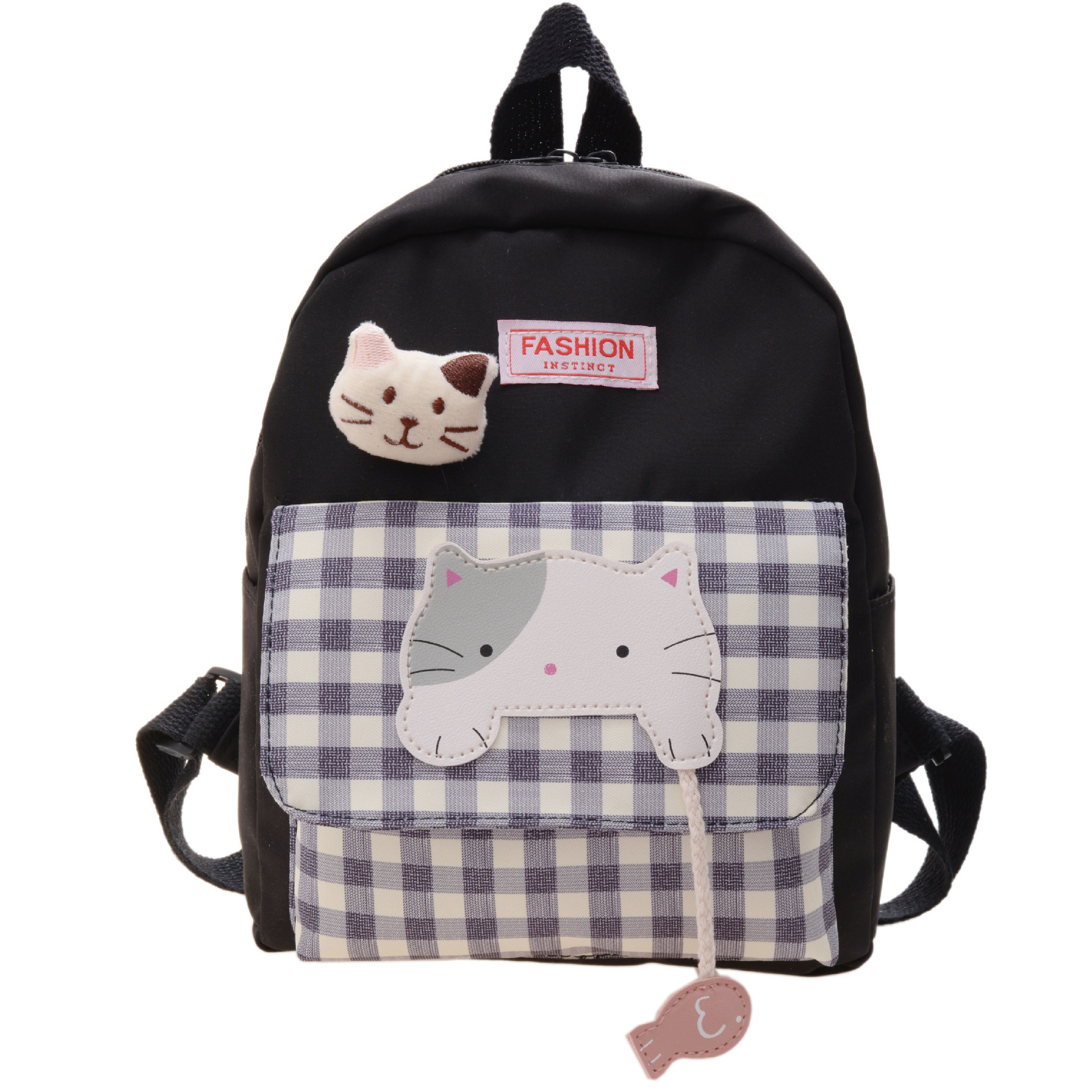Large-capacity backpack for girls in solid color, schoolbag for primary and middle school students, Korean-style campus backpack, cute cat and fashionable schoolbag Item Picture