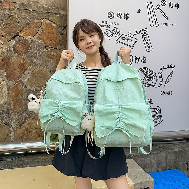 Summer new pleated bow mini backpack with a girlish heart, high appearance level, cute little fairy travel backpack details Picture