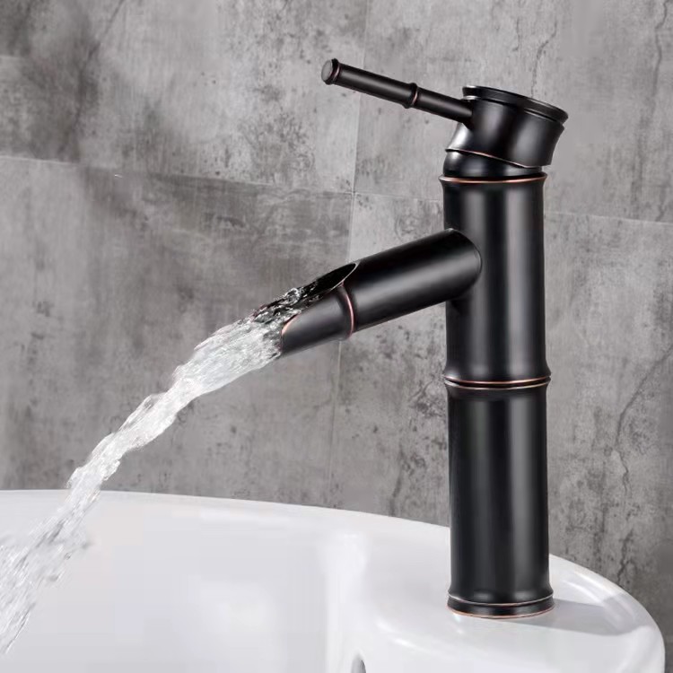 Black antique bamboo joint faucet, artistic basin, washbasin, cold and hot water faucet, all-copper countertop basin faucet Specification drawing
