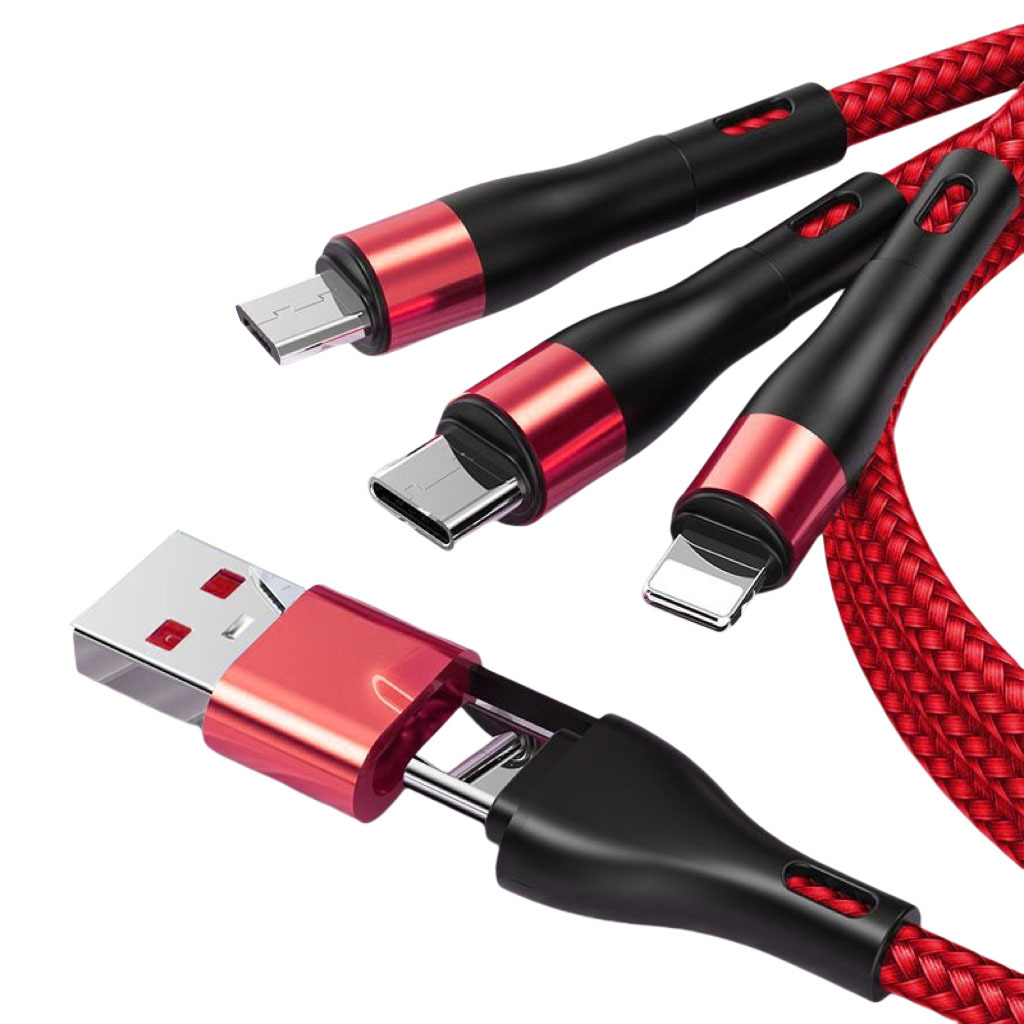 We produce high-quality 6A super fast charging 2-drag 3-data cable, medium card luminous 4-in-1 multi-functional data cable Item Picture