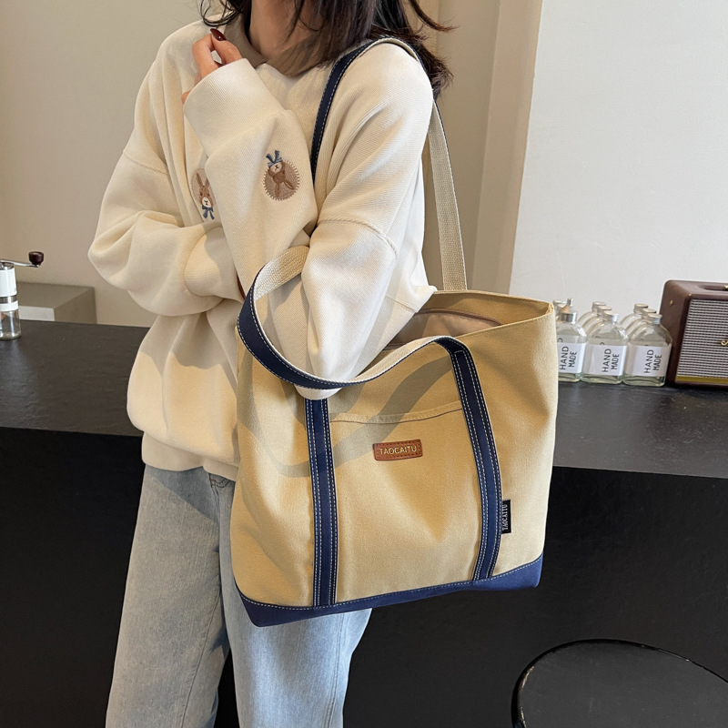 Large-capacity canvas bag, versatile for women in spring and summer, 2025 new style casual single-shoulder cloth bag, college student tote bag for class details Picture