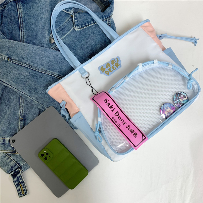 The new Japanese-style, fresh and cute transparent "baji" bag is a casual, simple and lightweight commuting crossbody bag for junior and senior high school students Specification drawing