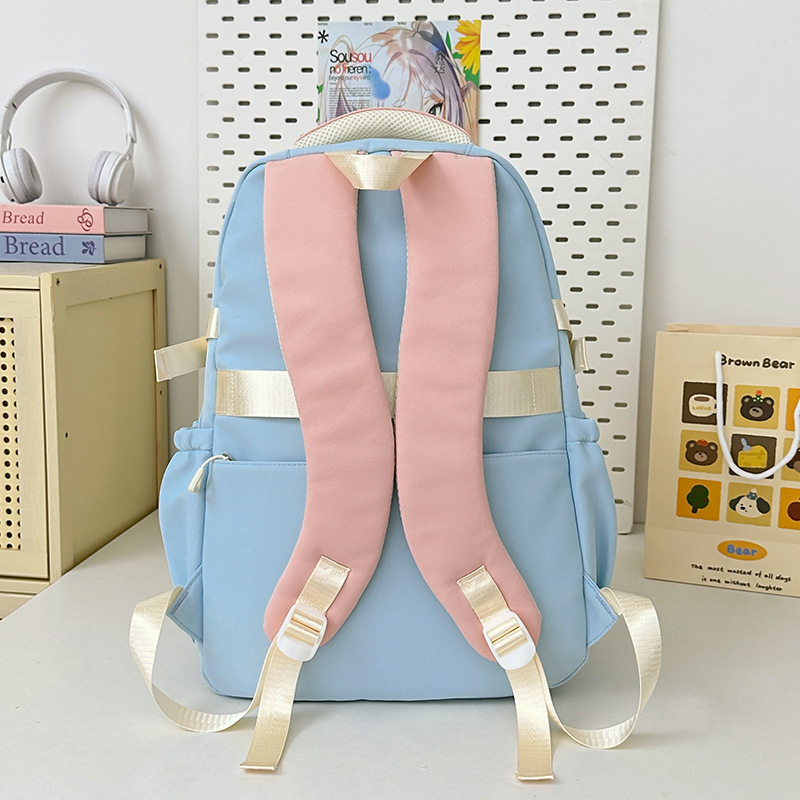 A new high-appearance-level ins fresh and cute backpack for junior and senior high school students in contrasting colors, casual and lightweight, with a large capacity for commuting Specification drawing