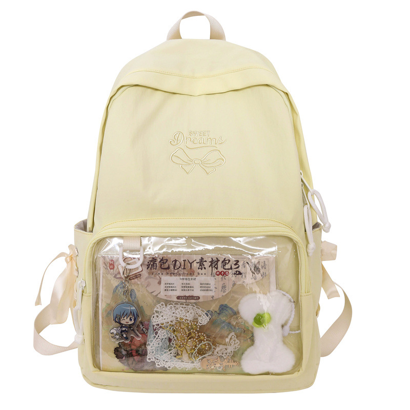 Forest-style large-capacity backpack for girls, ins bow, soft girl, versatile transparent pain bag for girls, student schoolbag for classes Item Picture