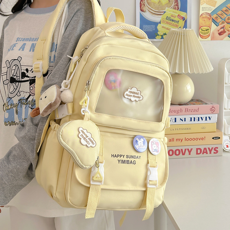 A Japanese-style Instagram fresh and cute backpack for young girls, a versatile backpack, a cute transparent bag, and a schoolbag for primary and secondary school students full figure
