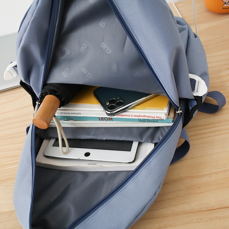 Five-piece set of schoolbag for girls on Instagram, Korean version for junior high school and senior high school, large-capacity, fresh and cute canvas backpack for girls Application Scenario