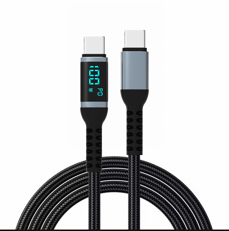 The 100W digital display fast charging data cable is suitable for dual type-c male-to-corporate fast charging cables for mobile phones and computers, with a digital display of 100W Item Picture