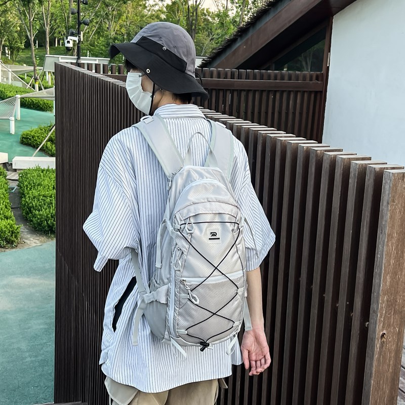 High-appearation-level mountain style ins drawstring hiking bag for men and women, travel, sports, skiing, multi-pocket, large-capacity backpack details Picture