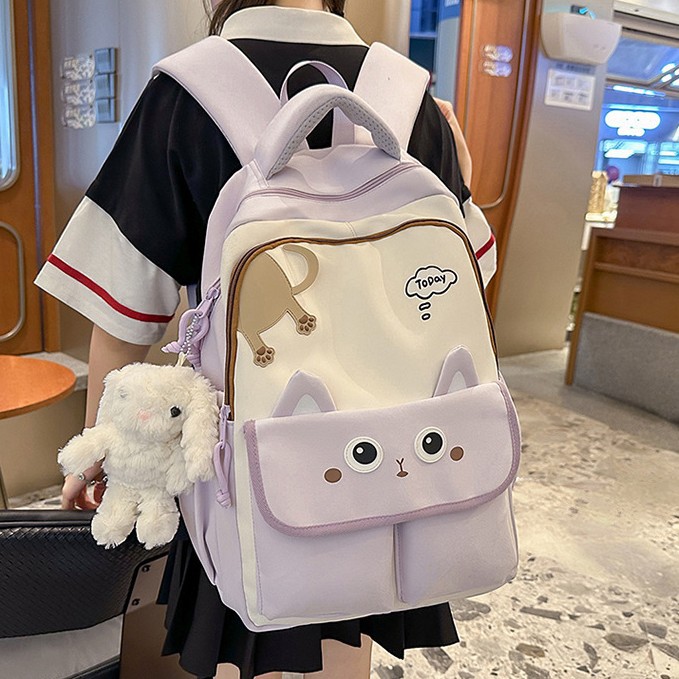 A new high-appeal, fresh, sweet and cute cat backpack from Japanese ins, a lightweight and large-capacity backpack for junior and senior high school students full figure