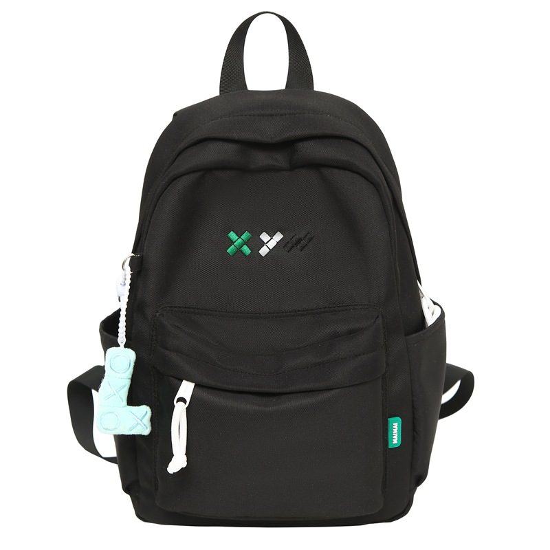 New high-appearanceess-level versatile backpack for college students, embroidered schoolbag, solid color, simple, lightweight and casual backpack Item Picture