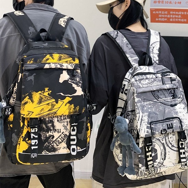 A new trendy backpack for boys from foreign trade, featuring a large capacity and personalized graffiti graffiti on Instagram details Picture