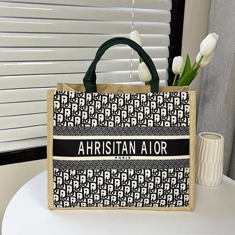 2024 Autumn/Winter new large-capacity shopping bags, tote bags, fashionable cotton and linen printed handbags, women's bags, shopping bags Specification drawing