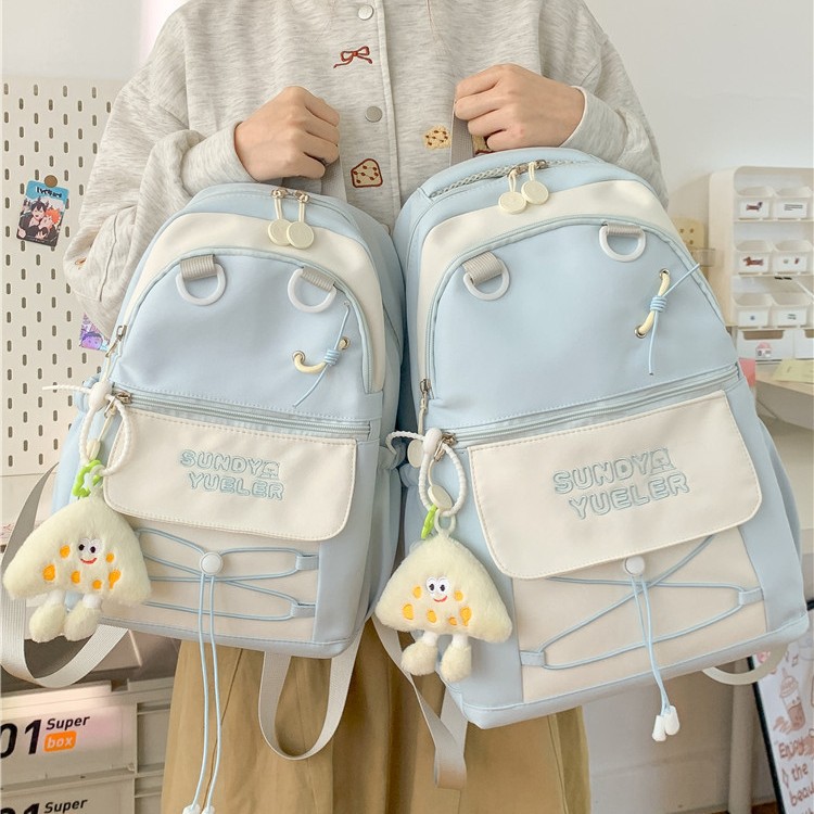 The 2025 new Japanese-style ins fresh and clean color-blocking large-capacity multi-compartment backpack is versatile, casual and lightweight full figure