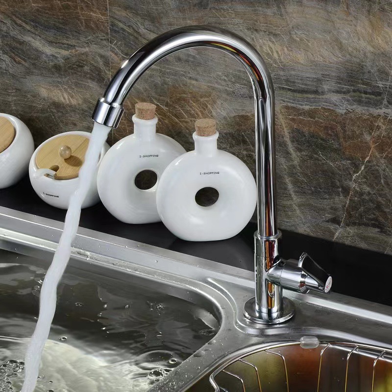 Vertical universal rotatable sink faucet, wall-mounted copper single-cooling kitchen sink faucet, bathroom manufacturer full figure