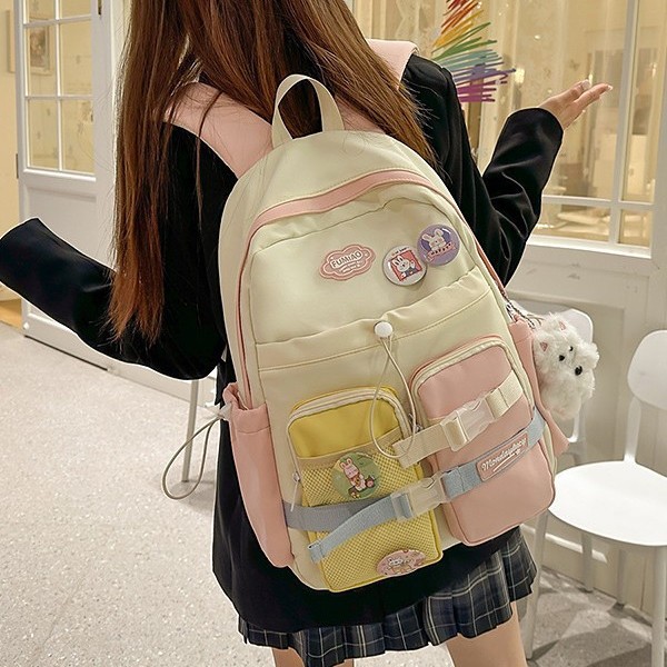 New dopamine high-appearance-level schoolbag for girls, Korean version of ins Harajuku style, lightweight backpack for middle and high school students with contrasting colors details Picture