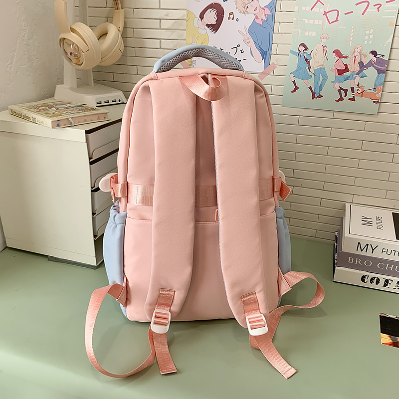 The new schoolbag for girls' high school students has a high level of appearance. It's an ins color-blocking painbag with a school style. It's a backpack for grades 3 to 5 of primary school students Specification drawing