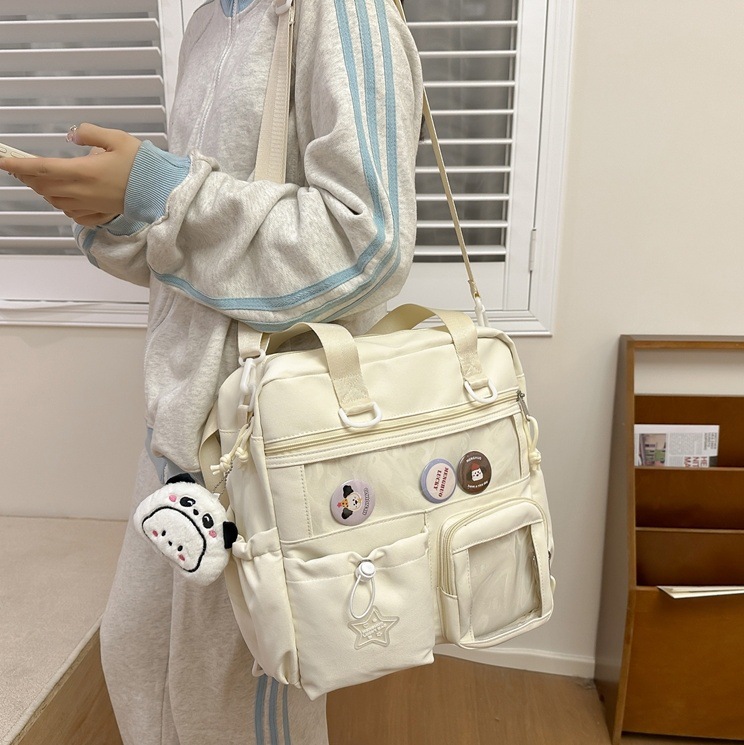 School-style dual-purpose backpack, Japanese-style ins cute large-capacity hand-held crossbody bag, versatile transparent smug pain bag full figure