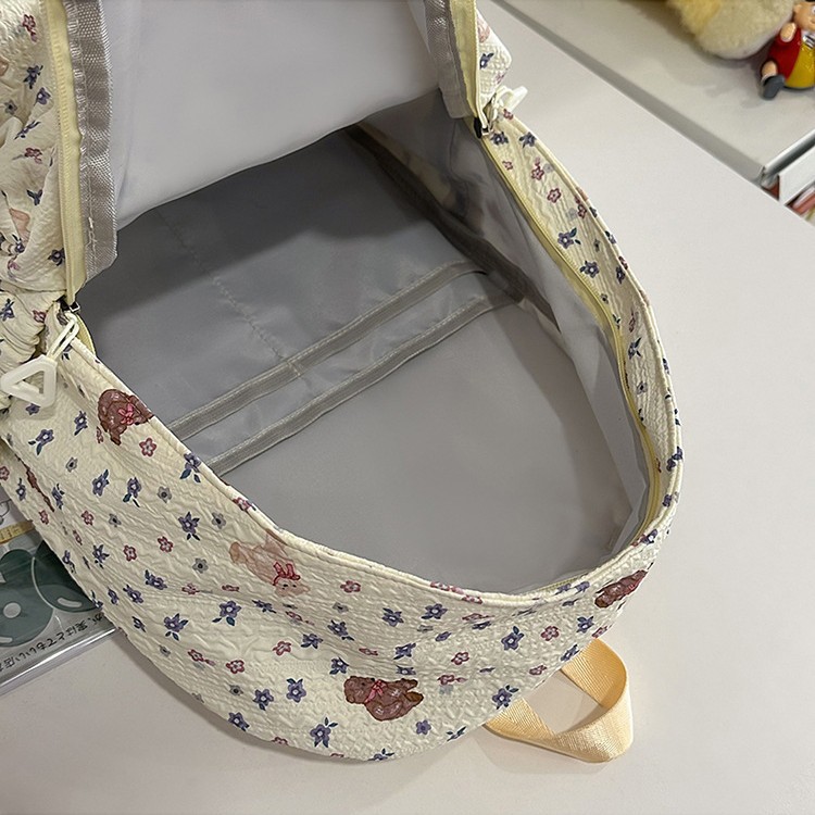 This cute and lightweight printed bear backpack is versatile. It's a simple schoolbag for junior and senior high school students and a sweet and casual single-shoulder bag for spring outings Specification drawing