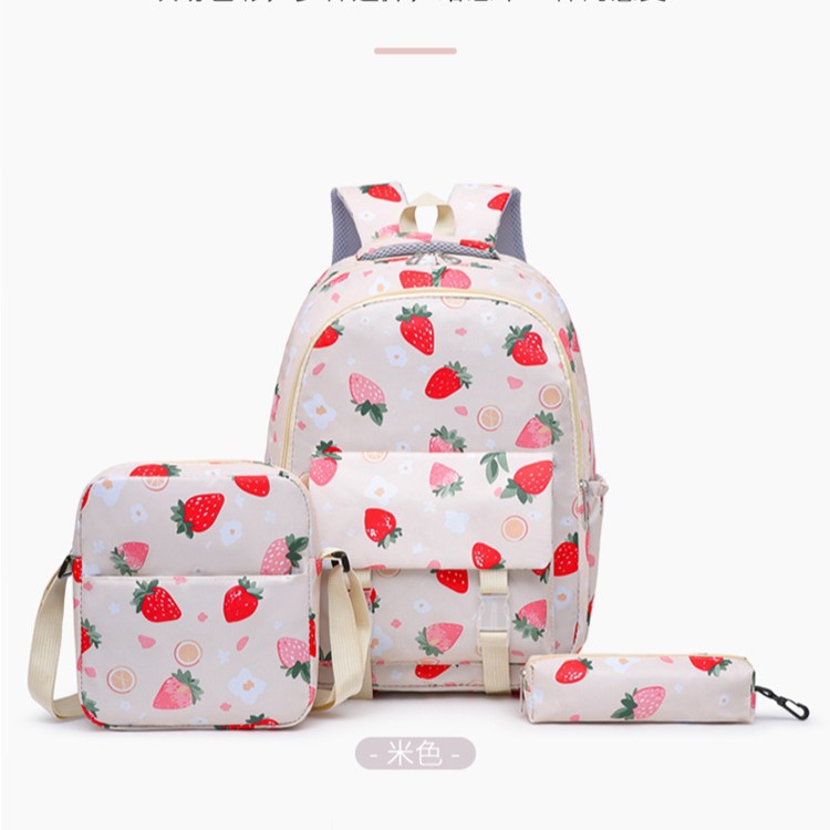New sweet and cute strawberry backpack for girls in junior and senior high school, a fresh and light printed casual backpack Application Scenario