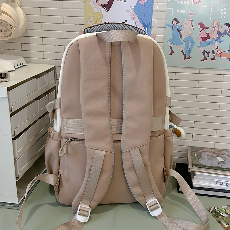 High-quality, large-capacity, Korean-style color-blocking schoolbag for junior and senior high school students, high appearance level, spine support backpack, casual and versatile backpack Specification drawing