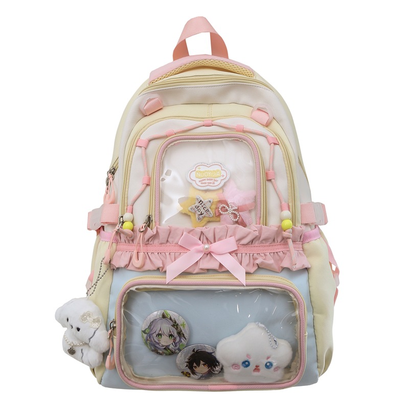 Cute schoolbag, high school and junior high school birthday pain bag, large-capacity student backpack, college transparent baggy backpack Item Picture
