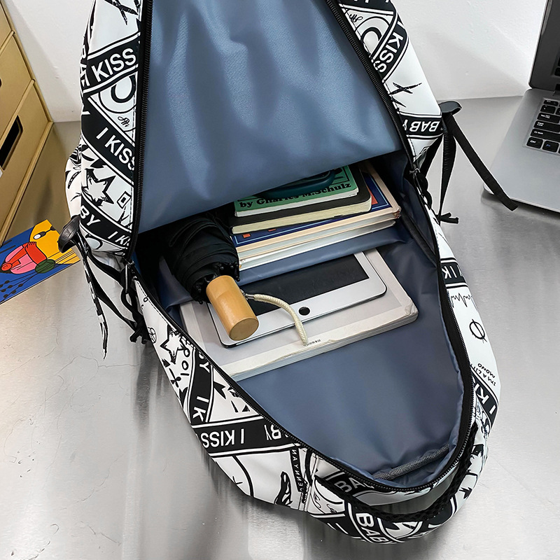 Male college student schoolbag, large-capacity trendy brand, Hong Kong-style couple's trendy backpack, Japanese-style personalized graffiti travel bag Application Scenario