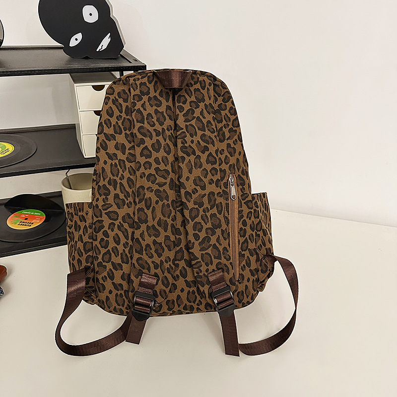 2025 New streetwear European and American hot girl fashion leopard print backpack, large capacity, casual and versatile schoolbag, simple backpack Specification drawing