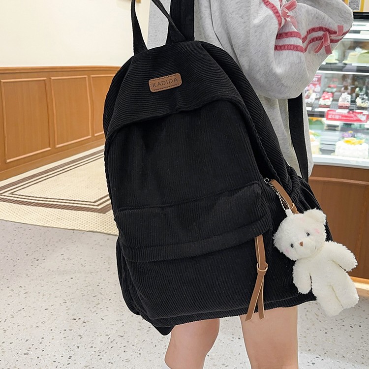 New autumn and winter corduroy backpack, a fashionable new Korean-style backpack, a lightweight and versatile bag for both boys and girls Specification drawing
