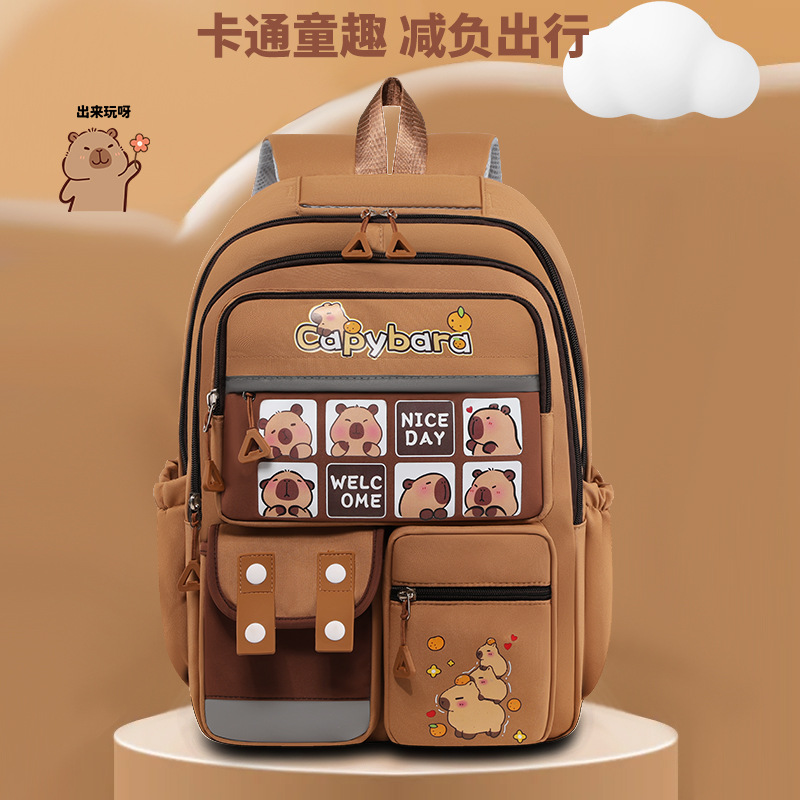 New backpack for primary school students, Kapibala backpack for homework, multi-functional back-protecting backpack, lightweight travel bag full figure