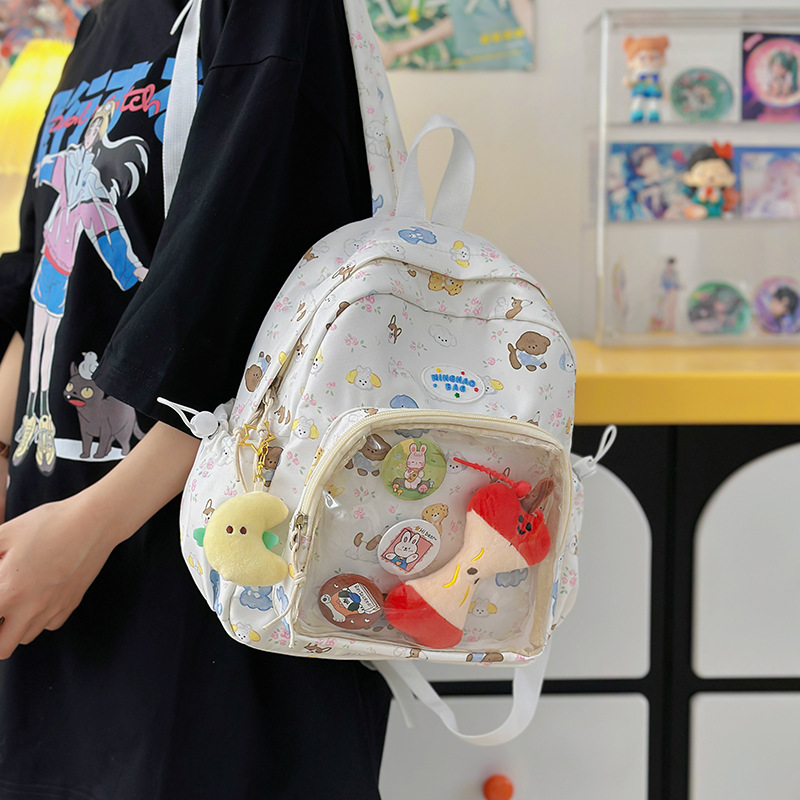 New high-quality Japanese-style Instagram cute graffiti dog transparent smudging pain bag for girls mini backpack full figure