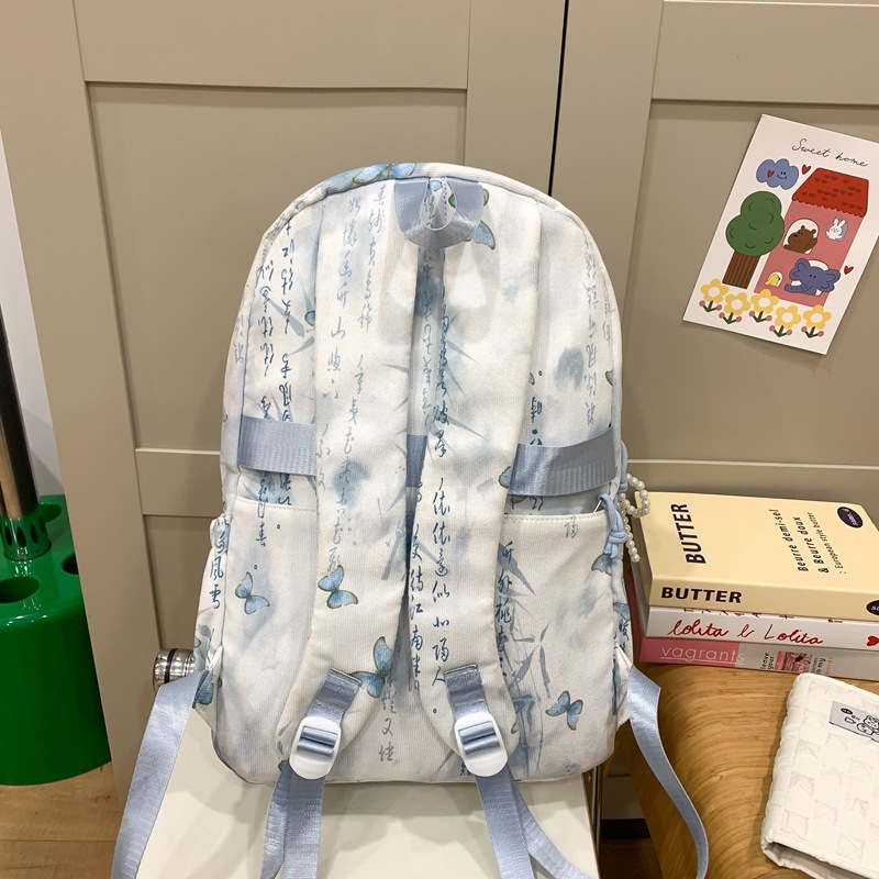 Sweet girl backpack with large capacity, Korean style Instagram, high appearance level, college style, junior high school student butterfly Chinese style backpack Specification drawing