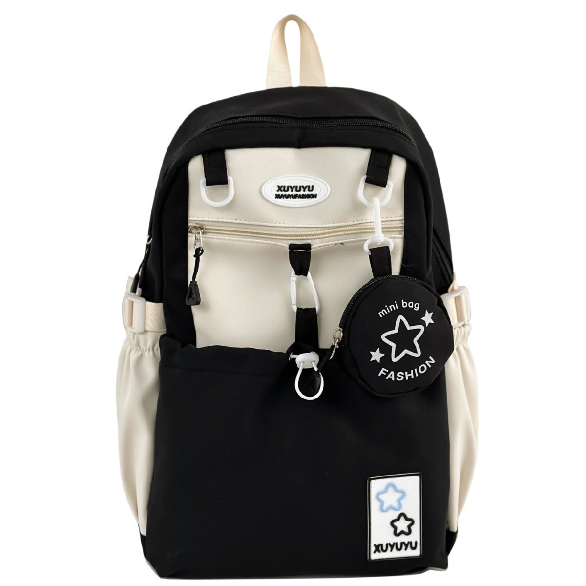 Cream-style campus junior and senior high school schoolbags, versatile large-capacity color-blocking casual backrest bags, travel and outings backpacks Item Picture