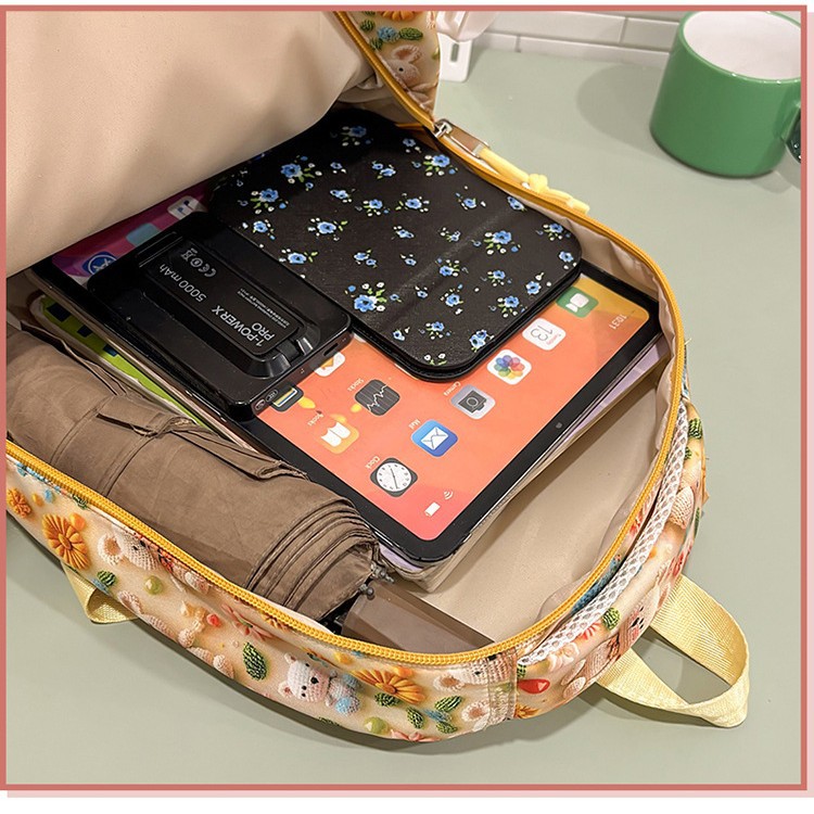 A new high-appearant-level fashionable cartoon 3D bear graffiti backpack for female students, a large-capacity backpack for casual commuting Application Scenario