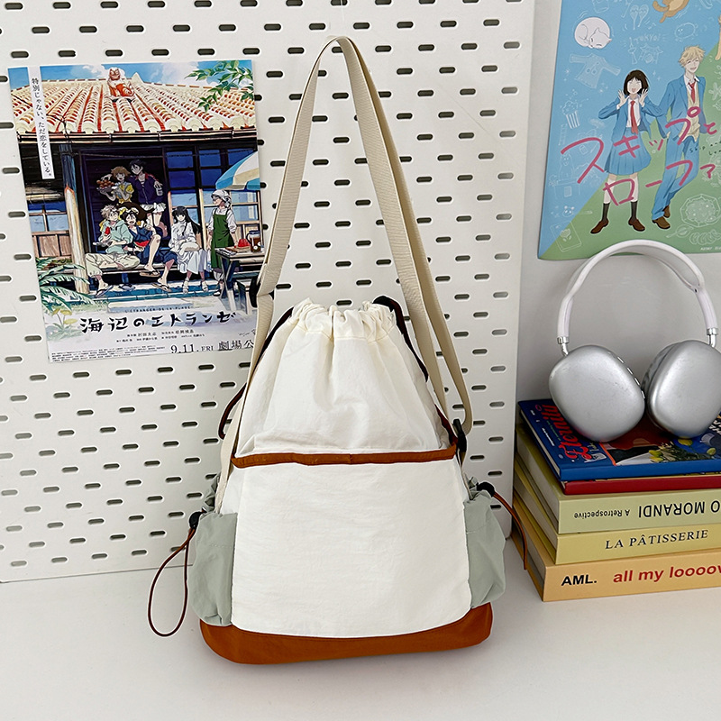 2025 New women's bucket tote bag, large-capacity single-shoulder crossbody bag, forest-style crossbody bag for college students, color-blocking travel bag Specification drawing