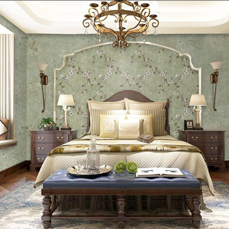 Country-style solid-color non-woven fabric wallpaper, grey living room, bedroom background wall, headboard, American retro style details Picture