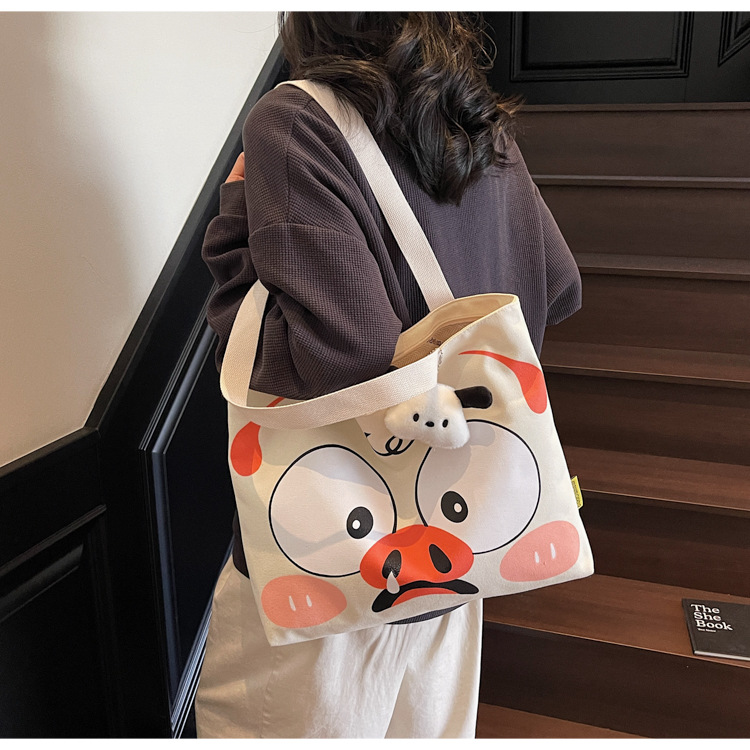 New large-capacity canvas tote bag, Japanese-style cartoon travel and commuting bag, mommy bag, hand-held shopping bag, fitness bag full figure
