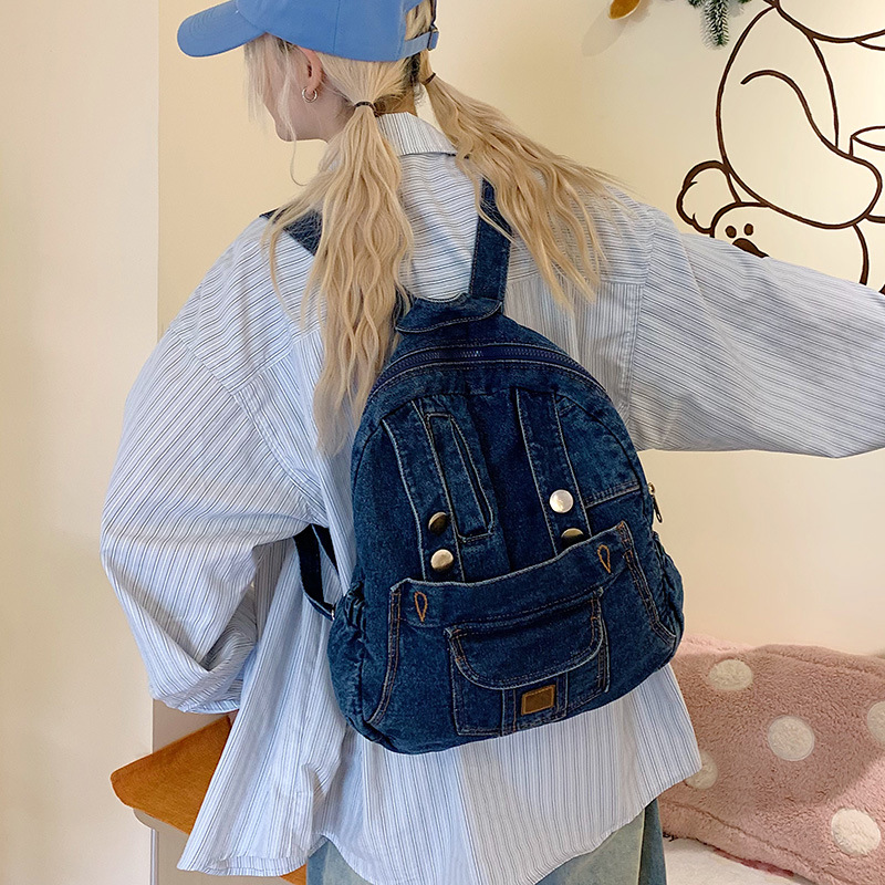 Denim backpack for women 2025 new style short-distance portable travel bag, large capacity, fashionable and versatile commuting schoolbag trend details Picture