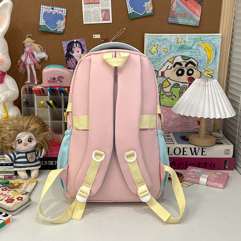 A fresh and clean Ins-style schoolbag for junior high school girls, a large-capacity cute pain bag for senior high school students, and a dopamine backpack Specification drawing