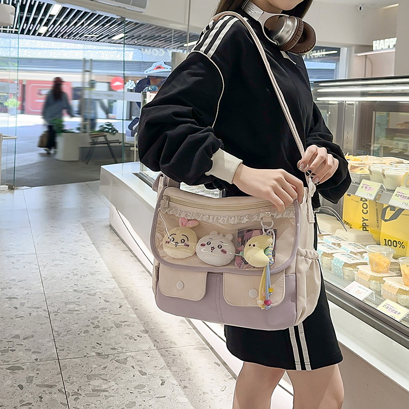 Cute new Korean style Instagram high-appearance-level primary and secondary school student tutorial bag, color-blocking sweet style girl pain bag, single-shoulder bag full figure