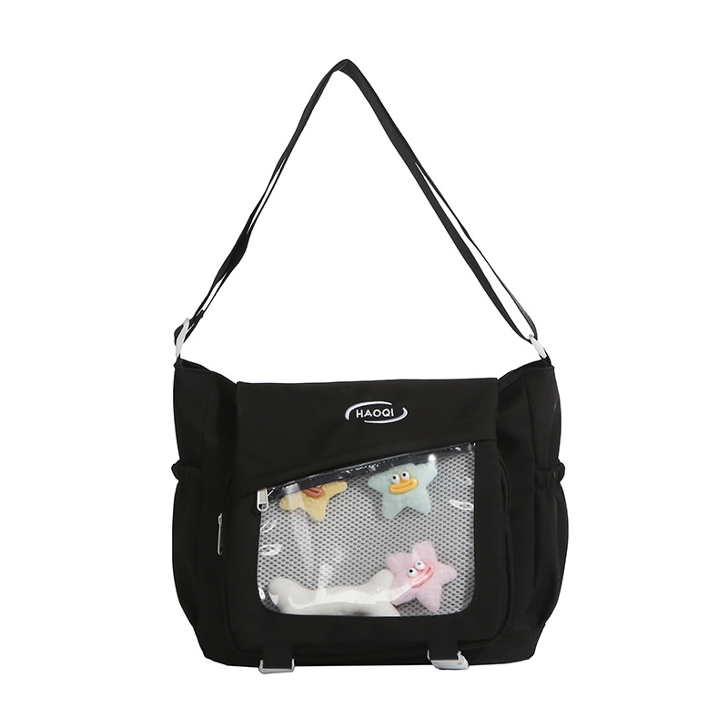 Korean ins large-capacity student class bag, transparent pain bag, Japanese Harajuku vintage girl single-shoulder crossbody bag Item Picture