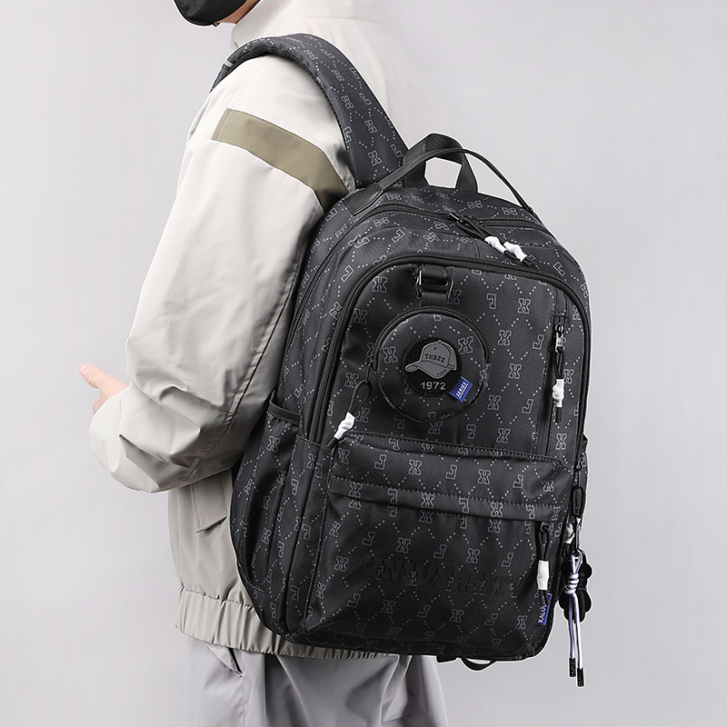 New design of simple backpack for junior high school students, solid color large-capacity printed computer bag for college students details Picture