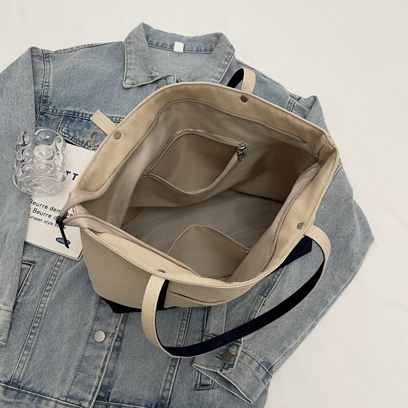 Large-capacity tote bag for women, 2025 new style casual hand-carry commuting canvas bag, versatile student shoulder bag for class Specification drawing